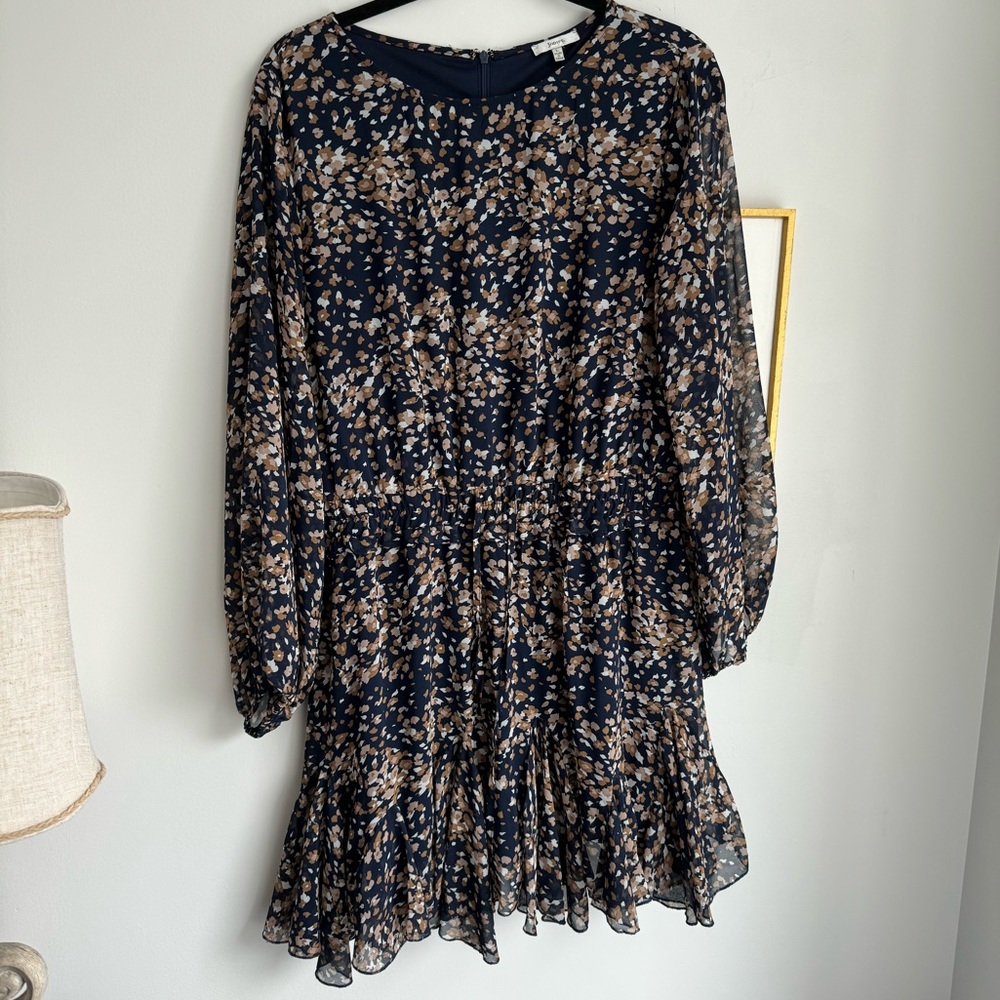 Navy Patterned Long Sleeve Dress with Shorts